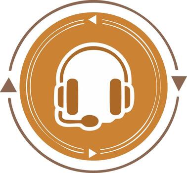 Call Center Customer Support Icon with Arrows and Circle in Brown and White vector