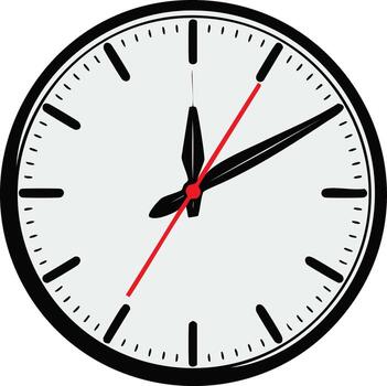 Clock Face Illustration Showing Time with Hour Minute and Seconds Hands Black Frame on White Time Management Concept vector