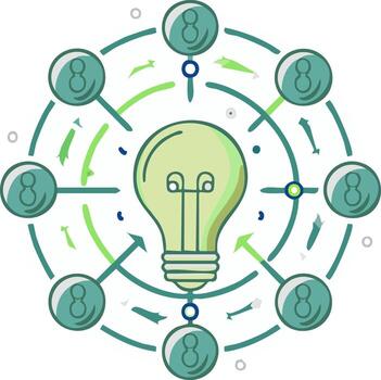 Circular Innovation Process Chart featuring Lightbulb and Arrows for Idea Generation vector