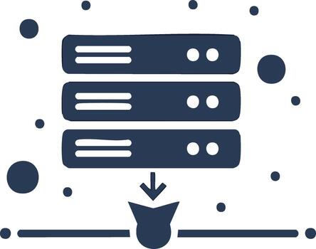 Data center server hosting with arrow and database icon showing cloud connection synchronization vector