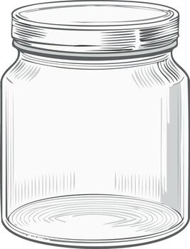 Illustration of an empty mason jar with lid for canning and storage, drawing vector