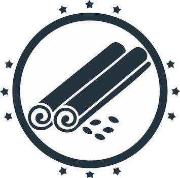 Cinnamon sticks and seeds in a circle design with stars around the border vector