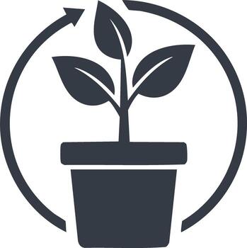 Sustainable growth and development icon with a plant in a pot and a circular arrow vector