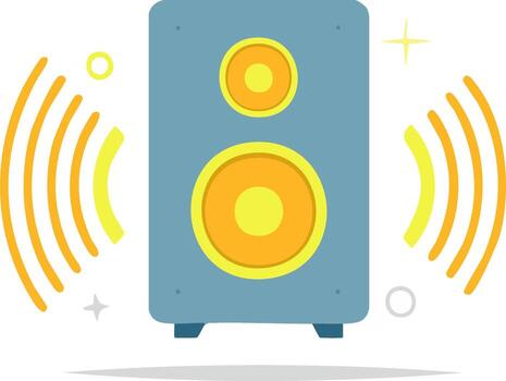 illustration of a loud audio speaker blasting music with sound waves and sparkles vector
