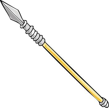 Ancient spear weapon with a sharp metal tip in a simple cartoon illustration style vector