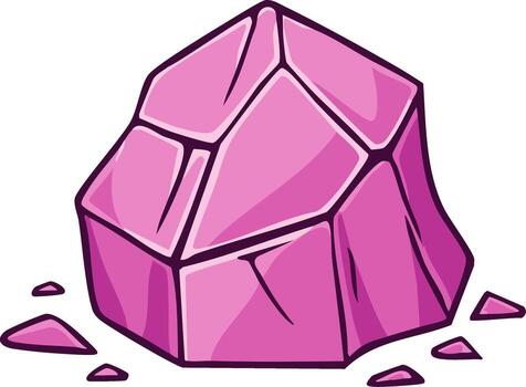 rosado cristal racimo con fragmentos dispersado alrededor sus base y un lustroso sombreado dibujos animados estilo vector