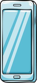 Blue cartoon cellphone with rectangular screen and black border on a white background vector