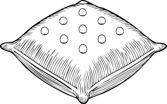 Retro square pillow with tufted detail in hand-drawn sketch style vector