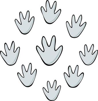 Group of light blue dinosaur footprints in a circular pattern against a white background vector