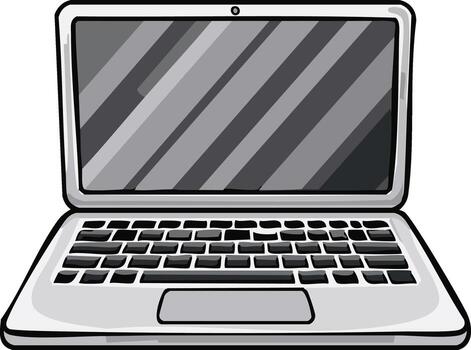 Cartoon illustration of a laptop computer with keyboard, screen, and trackpad for education, work, or design projects vector