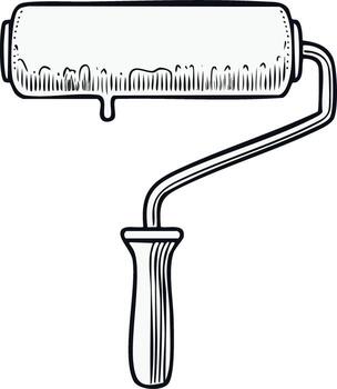 Drawn illustration of a paint roller with dripping paint and a comfortable handle vector