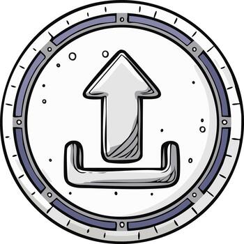 Hand-drawn upload icon with an arrow in a circular progress bar, digital data transfer symbol vector