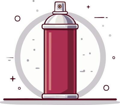 Red aerosol spray can with metallic silver cap isolated against a background of abstract shapes vector
