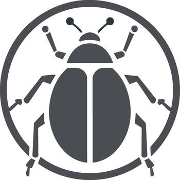 gris escarabajo icono en un círculo, un plano símbolo para software bicho, virus, o parásito controlar vector
