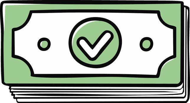 Hand-drawn green money bill stack with check mark symbol vector