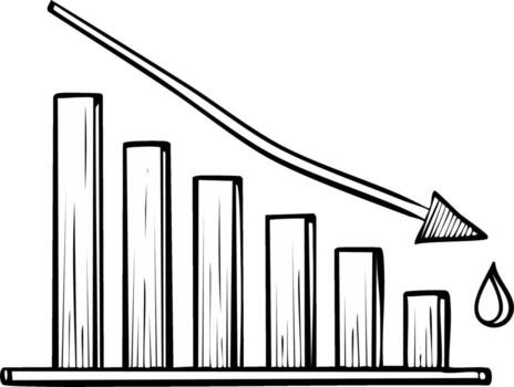 Decreasing Bar Chart with Downtrend Arrow and Oil Drop vector