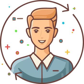 Male user profile avatar icon with refresh symbol for customer support and account management vector