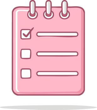 Cute pink notepad with checkmarks, to do list illustration, design vector