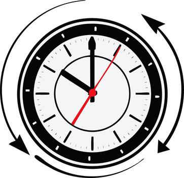 Clock with rotating arrows icon for time management and 24 hour service vector