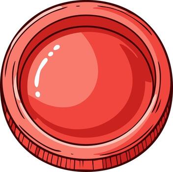 dibujos animados ilustración de un rojo el plastico tapa o botón con un lustroso superficie en redondo forma vector