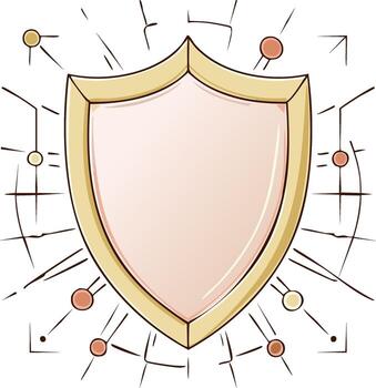 Illustration of a Golden Shield with Network Connections Symbolizing Security and Protection vector