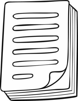 Simple doodle illustration of stacked paper sheets with abstract text lines and a curled corner vector