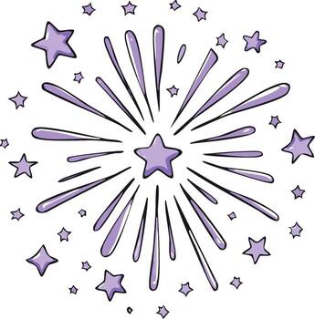 Purple starburst with exploding star shapes and smaller scattered stars vector