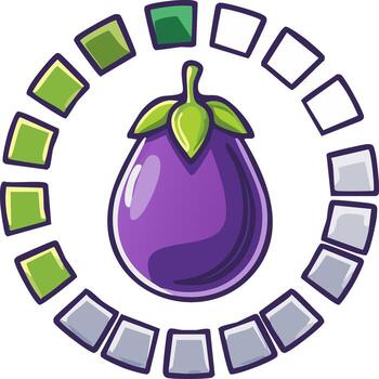 Eggplant Loading Icon with Progress Indicator Around it - Cartoon Style Illustration vector