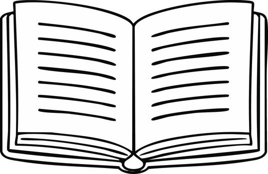 Black and White Illustration of an Open Book with Pages Showing Lines vector