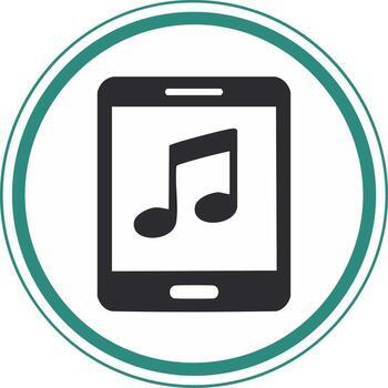Tablet computer with musical note icon inside a green circle for a music app or service vector