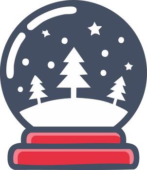 Festive Snow Globe Displaying a Winter Scene with Trees and Stars vector