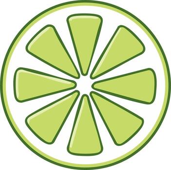 Bright green lime slice with distinct segments and outline vector