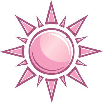 Cute pink magical sunburst icon with a shiny celestial orb and pointed rays vector