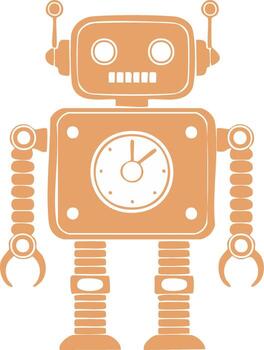 retro estilo mecánico robot personaje con reloj cara en cuerpo sencillo Arte vector