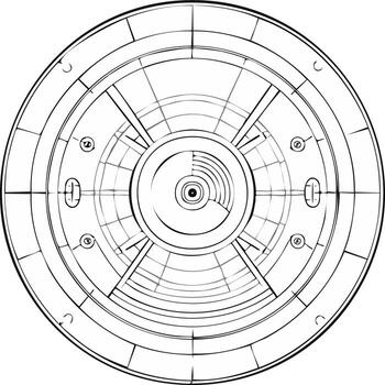 Abstract Circular Mechanical Device Blueprint Drawing vector