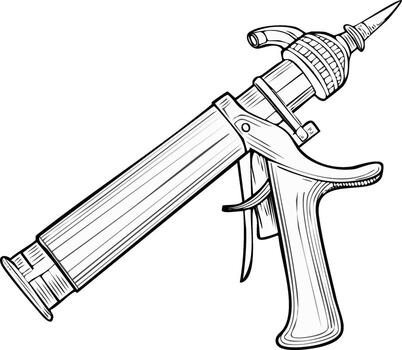 Caulk gun line drawing tool applicator for sealing and adhesive building element in monochrome vector