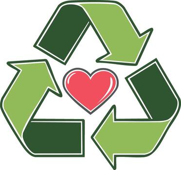 Recycle symbol with a heart in the center symbolizing love for the planet and eco-friendly practices vector