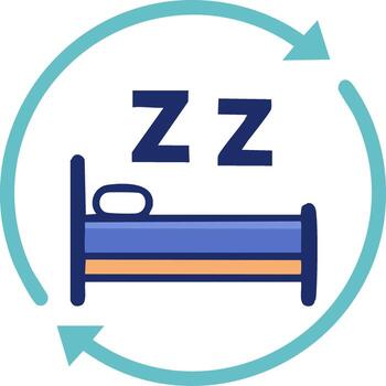 Sleep cycle icon with bed and Zzz symbol in a looping arrow for rest and routine vector