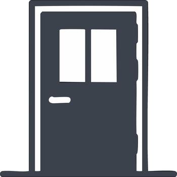 Simple dark gray front door illustration with two rectangular window panes and a horizontal handle vector