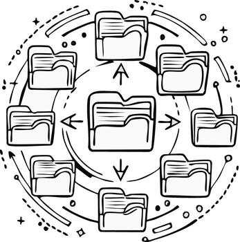 Folder Sync File Sharing Hand Drawn Concept for Technology and Data Management vector