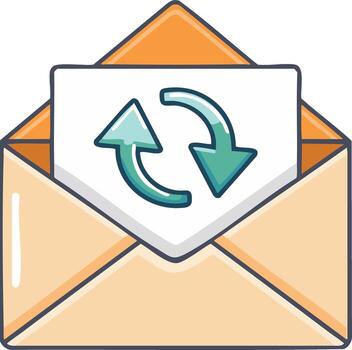 Envelope with circular arrows, illustration of mail correspondence and updating vector