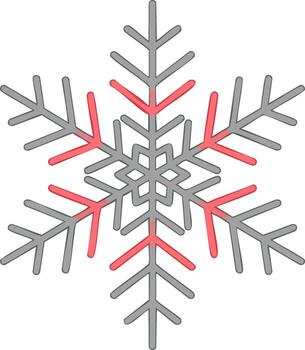 illustration of a grey and red snowflake with highlighted structural details vector