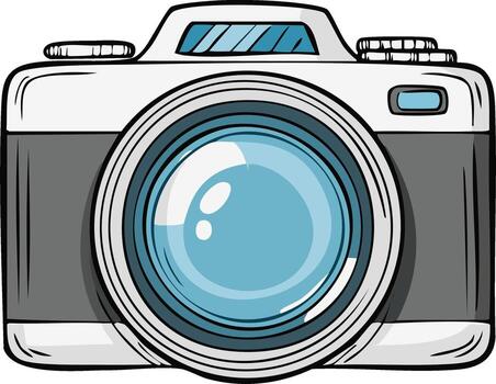 Illustration of a camera with a large lens and viewfinder for taking photos and capturing memories vector