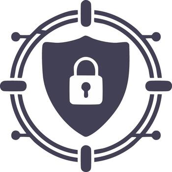 Security concept Shield with a padlock icon encircled by a frame, safeguarding digital data vector
