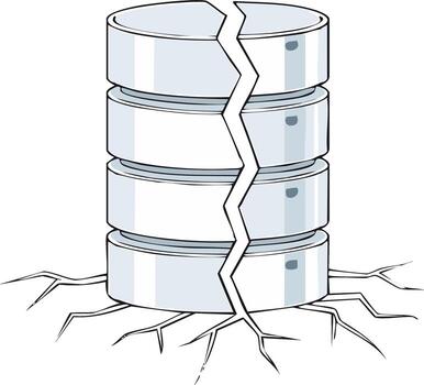 Cracked database concept illustration, rooted server data, data storage failure vector