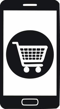 Smartphone display with a shopping cart icon representing online shopping and e-commerce vector