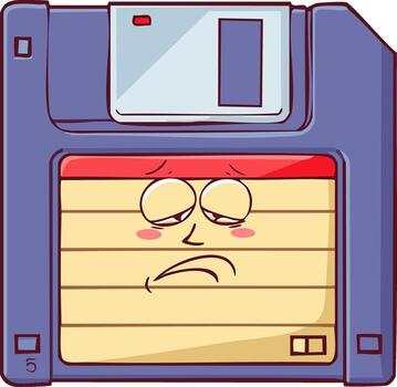 Cartoon Floppy Disk with Sad Expression Representing Obsolete Technology vector