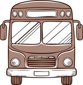Illustration of a bus with retro design elements in simple outline and light brown coloring vector