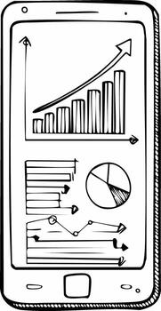 Smartphone with Charts, Diagrams and Graphs Displayed on Screen, Doodle Style vector