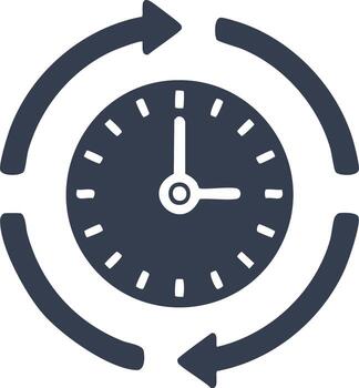 Circular arrow time clock icon symbolizing continuous operation and time management vector